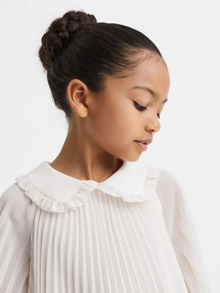 Children Reiss Dresses Nadia Pleated Collared Tiered Dress Ivory