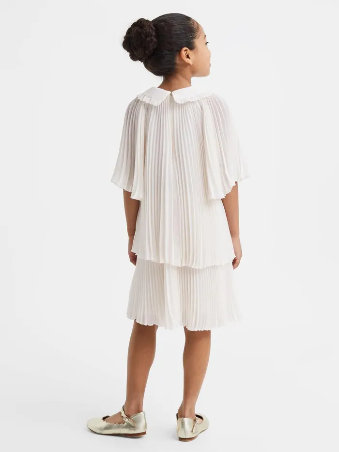 Children Reiss Dresses Nadia Pleated Collared Tiered Dress Ivory