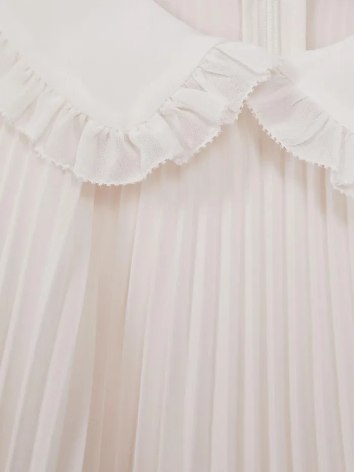 Children Reiss Dresses Nadia Pleated Collared Tiered Dress Ivory