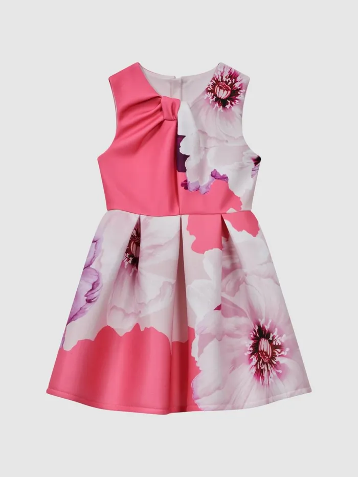 Children Reiss Dresses Rosalind Scuba Floral Print Dress Pink