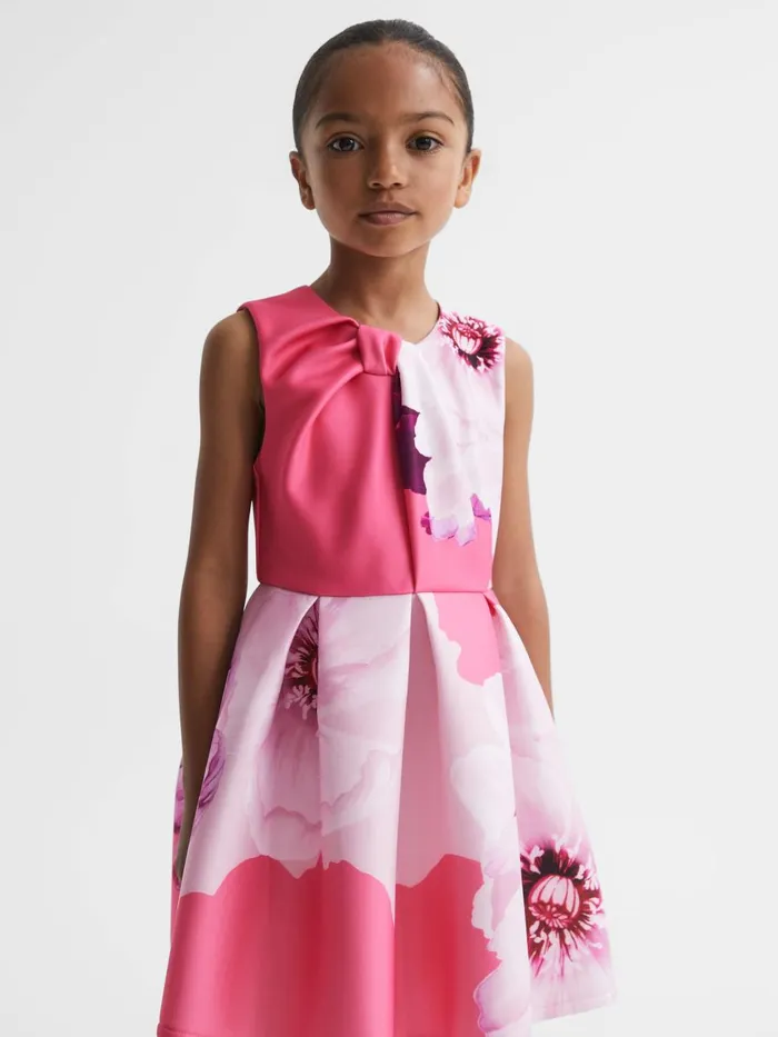 Children Reiss Dresses Rosalind Scuba Floral Print Dress Pink