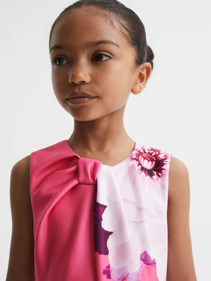 Children Reiss Dresses Rosalind Scuba Floral Print Dress Pink