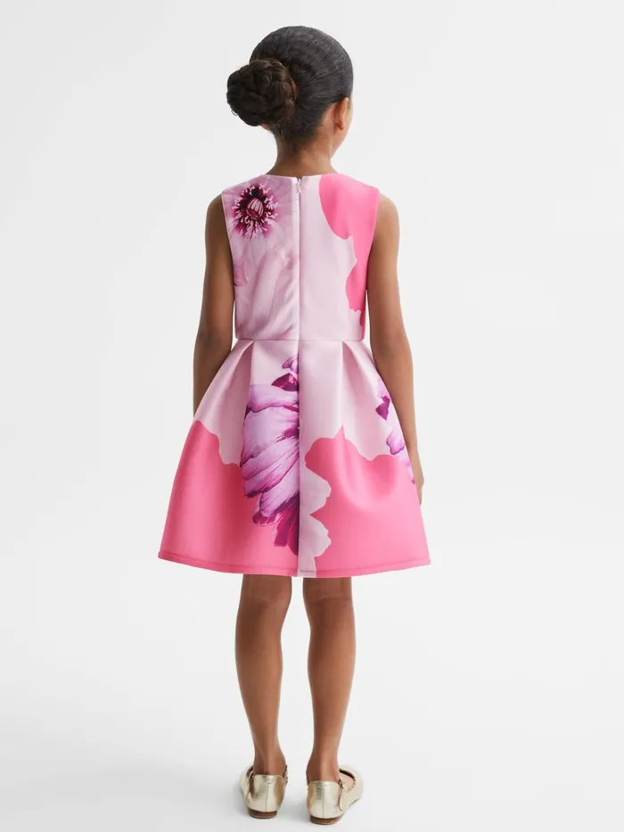 Children Reiss Dresses Rosalind Scuba Floral Print Dress Pink