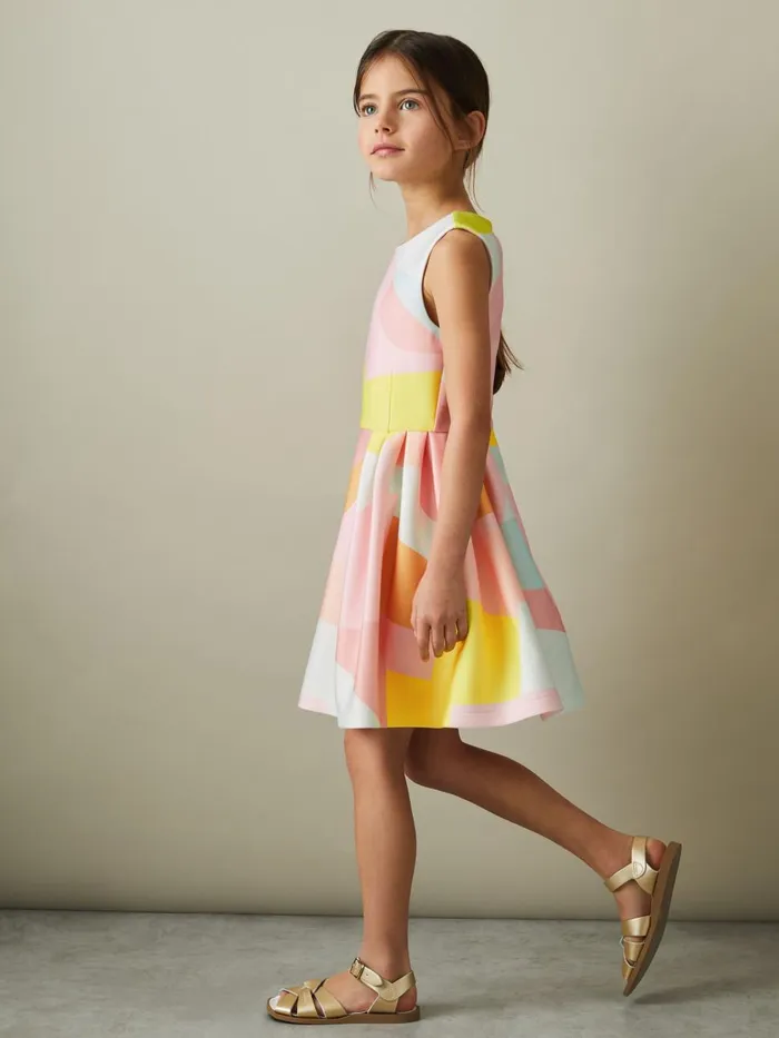 Children Reiss Dresses Trinny Pleated Scuba Dress Multi