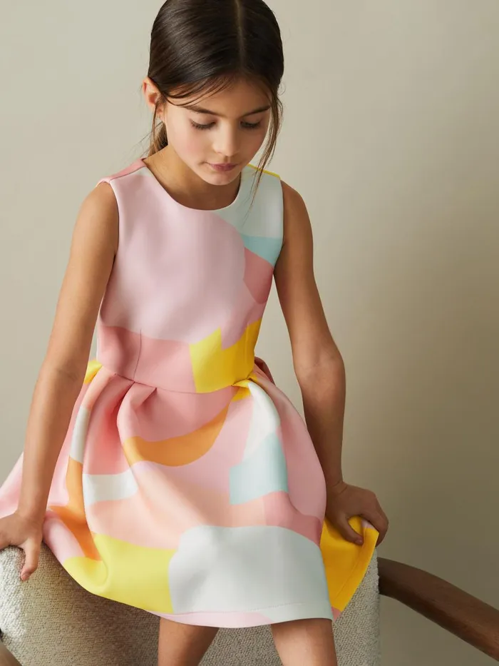 Children Reiss Dresses Trinny Pleated Scuba Dress Multi