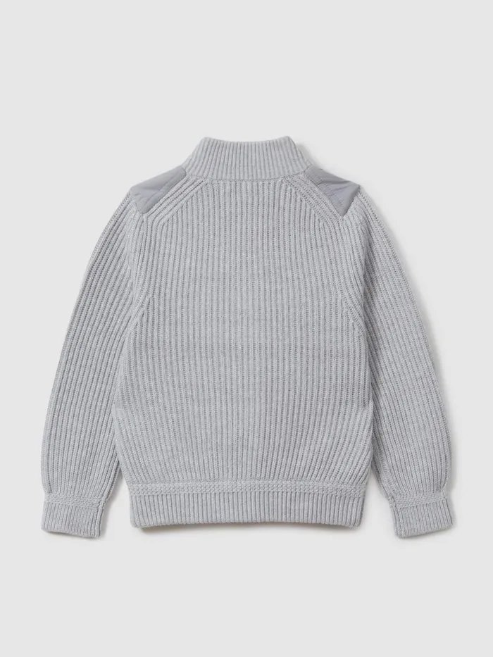 Children Reiss Knitwear Trainer Hybrid Zip Through Quilted Jakcet Soft Grey Melange