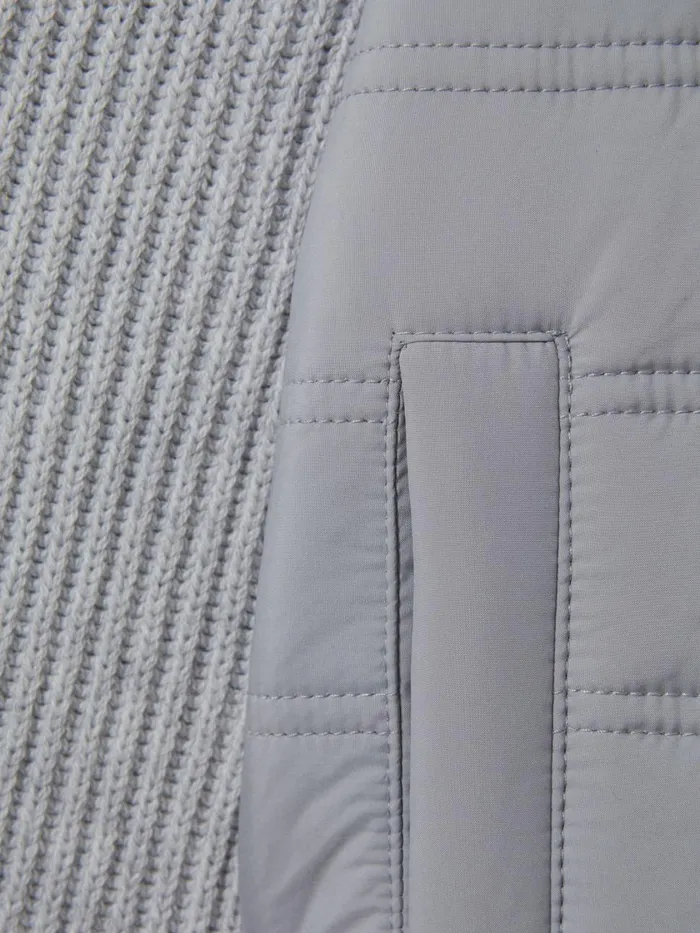 Children Reiss Knitwear Trainer Hybrid Zip Through Quilted Jakcet Soft Grey Melange