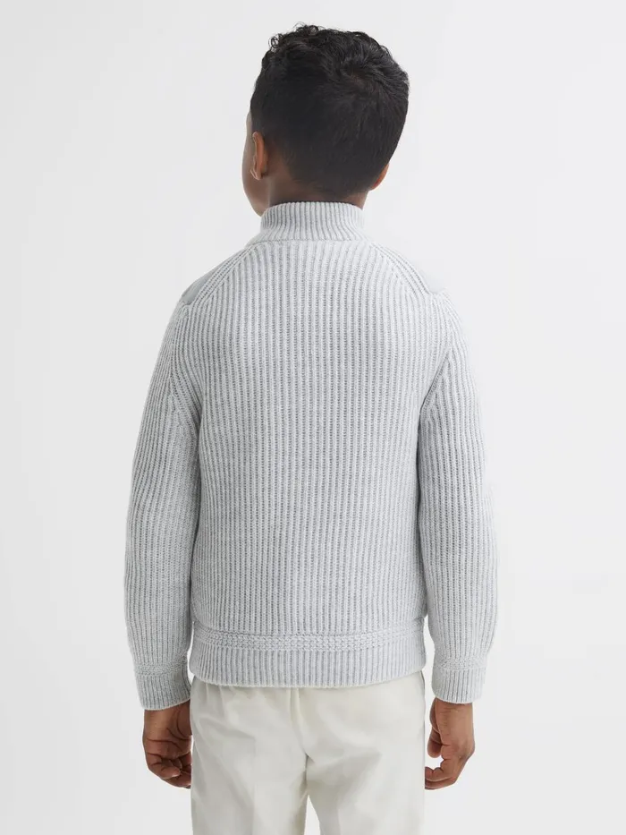 Children Reiss Knitwear Trainer Hybrid Zip Through Quilted Jakcet Soft Grey Melange