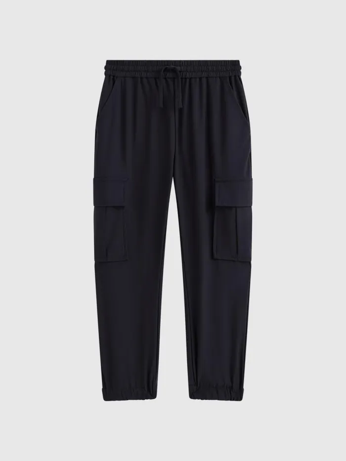 Children Reiss Pants Lucian Technical Drawstring Cuffed Joggers Navy