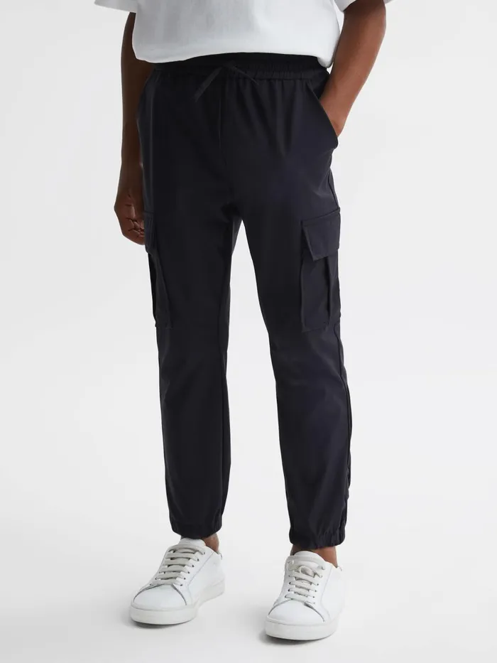 Children Reiss Pants Lucian Technical Drawstring Cuffed Joggers Navy