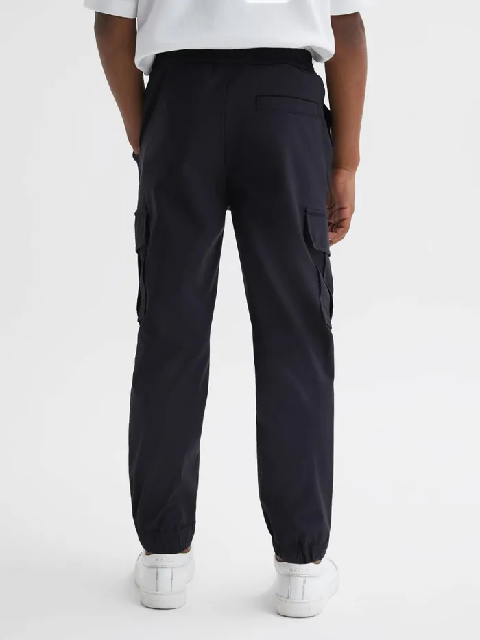 Children Reiss Pants Lucian Technical Drawstring Cuffed Joggers Navy