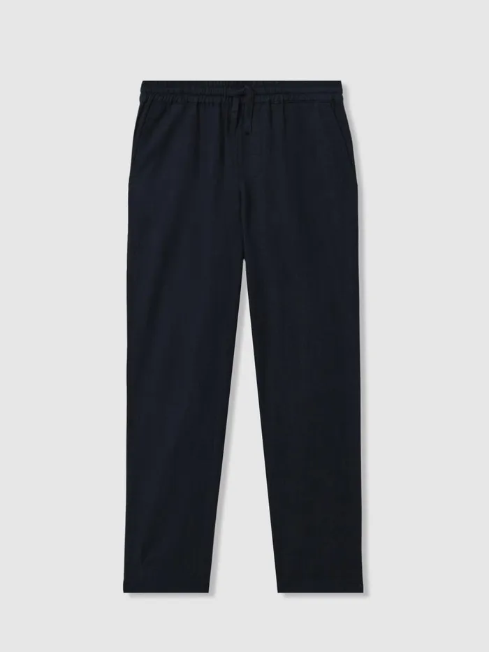 Children Reiss Pants Wilfred Linen Drawstring Tapered Trousers Navy