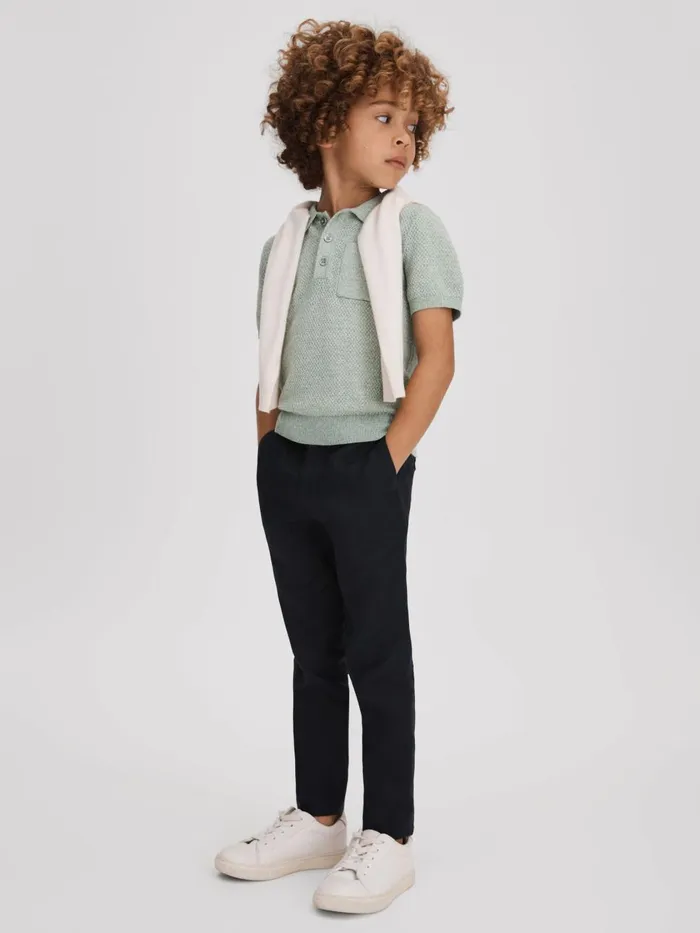 Children Reiss Polo Shirts Demetri Textured Cotton Polo Shirt Sage Melange