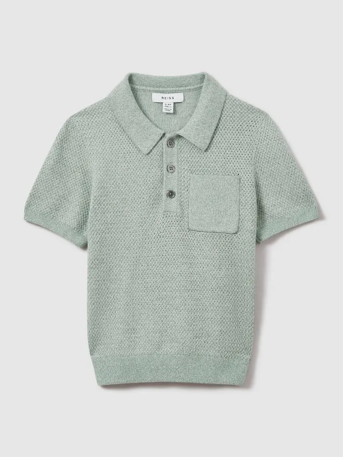 Children Reiss Polo Shirts Demetri Textured Cotton Polo Shirt Sage Melange