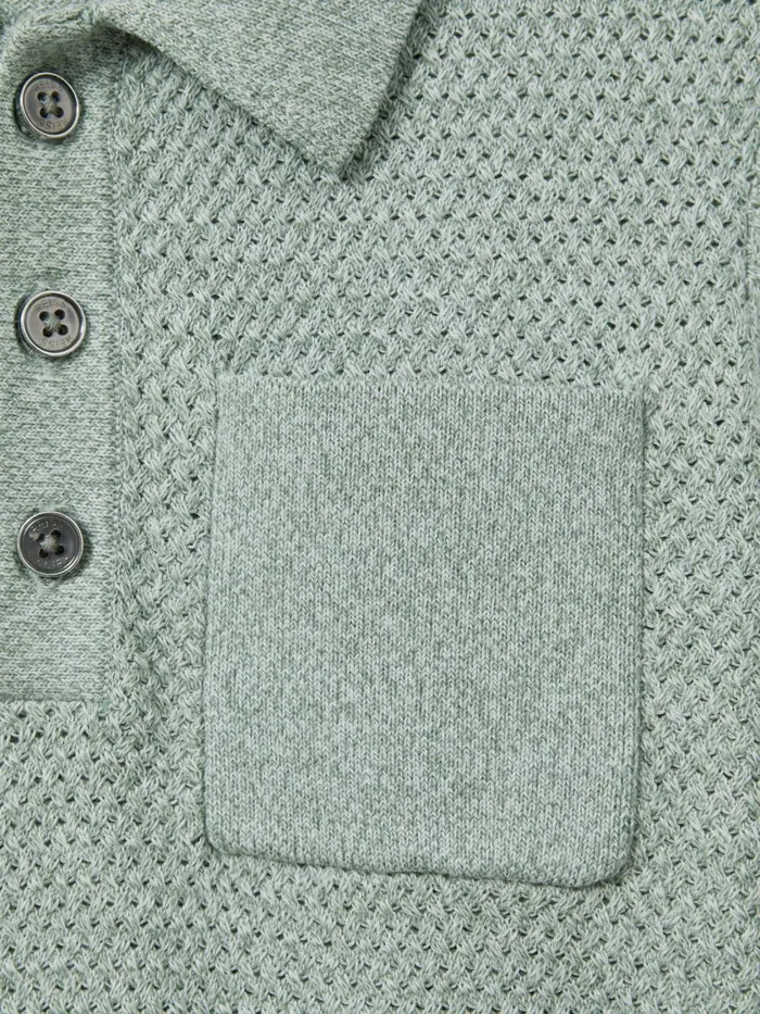 Children Reiss Polo Shirts Demetri Textured Cotton Polo Shirt Sage Melange