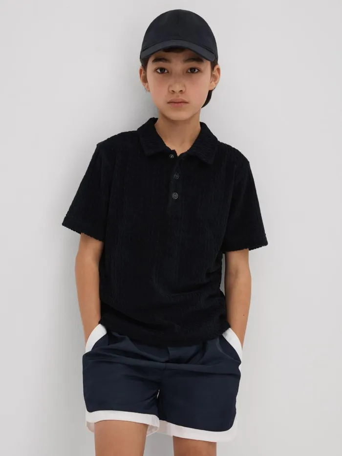 Children Reiss Polo Shirts Iggy Towelling Polo Shirt Navy