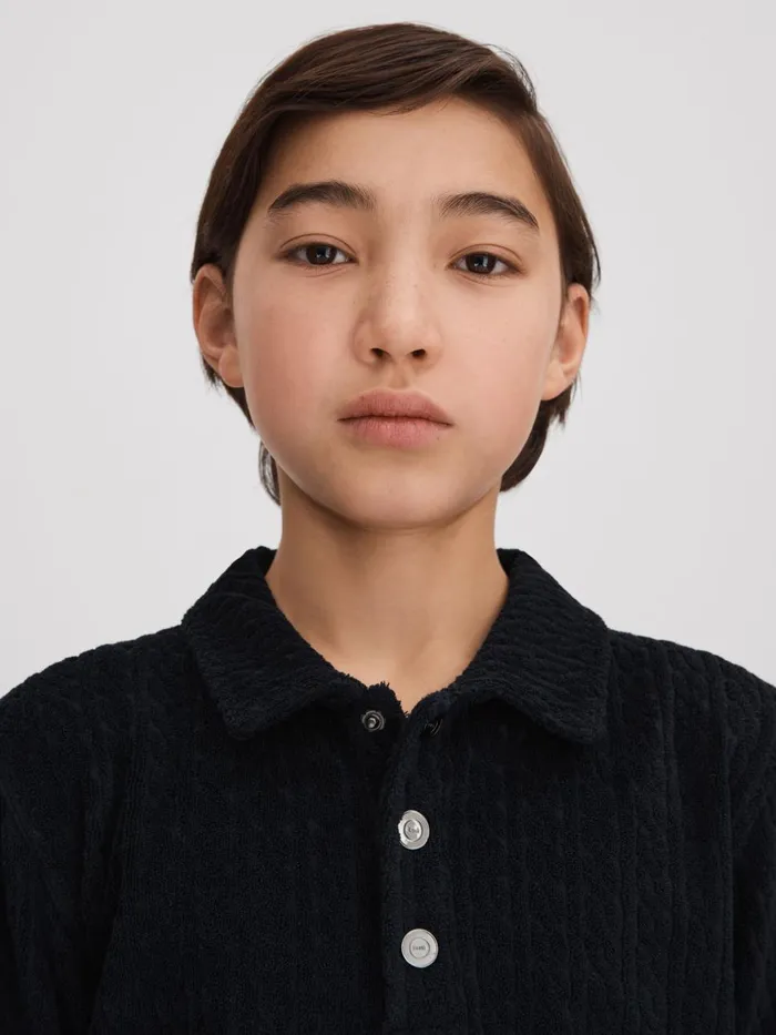 Children Reiss Polo Shirts Iggy Towelling Polo Shirt Navy