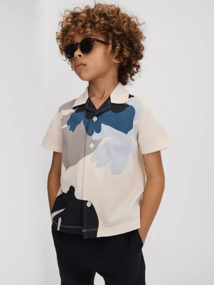 Children Reiss Polo Shirts Parc Mercerised Cotton Cuban Collar Shirt Greyblue Multi Children Reiss Polo Shirts Parc Mercerised Cotton Cuban Collar Shirt Greyblue Multi