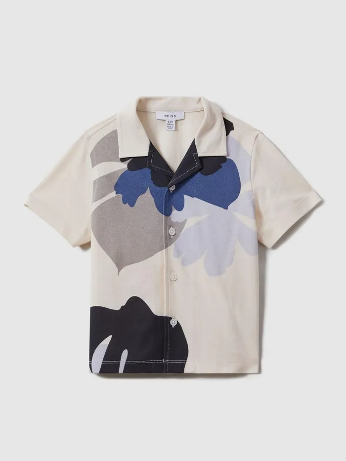 Children Reiss Polo Shirts Parc Mercerised Cotton Cuban Collar Shirt Greyblue Multi