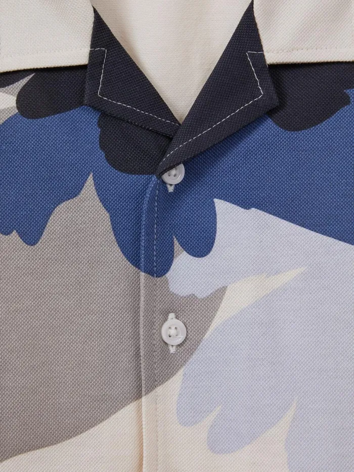 Children Reiss Polo Shirts Parc Mercerised Cotton Cuban Collar Shirt Greyblue Multi