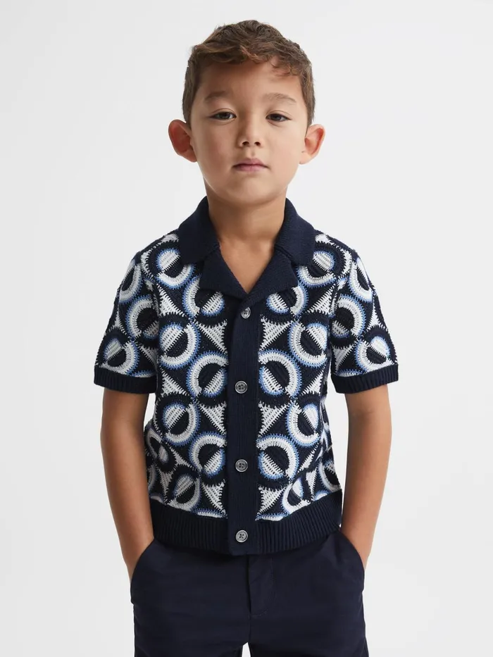 Children Reiss Shirts Frenchie Knitted Cuban Collar Shirt Navy