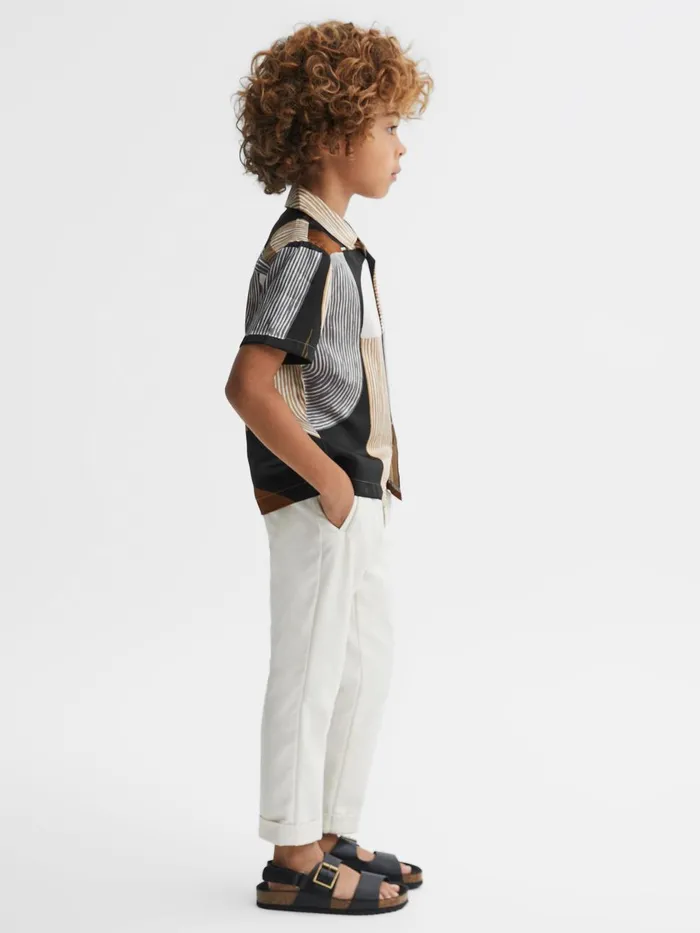 Children Reiss Shirts Levy Printed Cuban Collar Shirt Tobacconavy