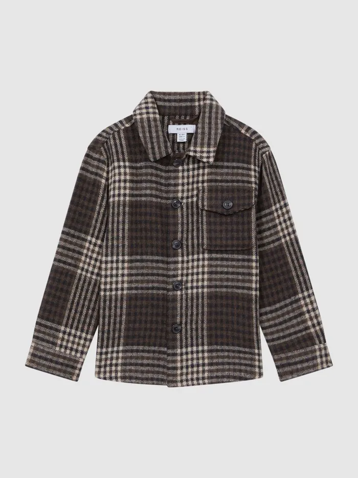 Children Reiss Shirts Mack Brushed Checked Overshirt Oatmeal