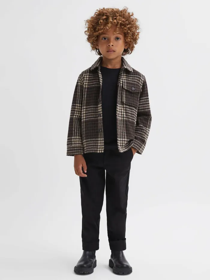 Children Reiss Shirts Mack Brushed Checked Overshirt Oatmeal