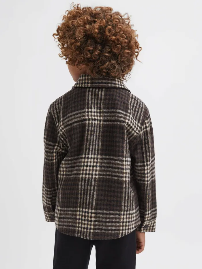 Children Reiss Shirts Mack Brushed Checked Overshirt Oatmeal