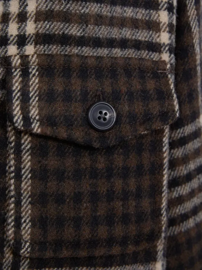 Children Reiss Shirts Mack Brushed Checked Overshirt Oatmeal