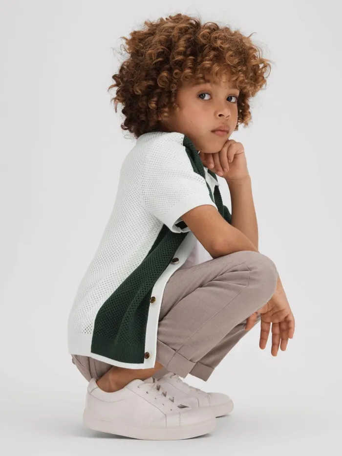 Children Reiss Shirts Misto Cotton Blend Open Stitch Shirt Greenoptic White