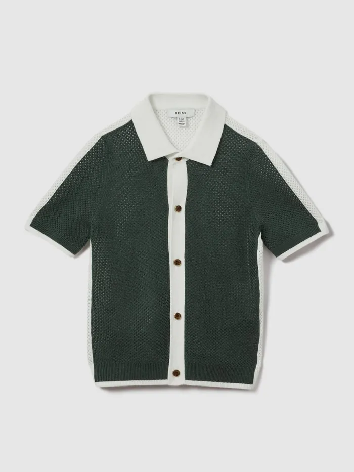 Children Reiss Shirts Misto Cotton Blend Open Stitch Shirt Greenoptic White