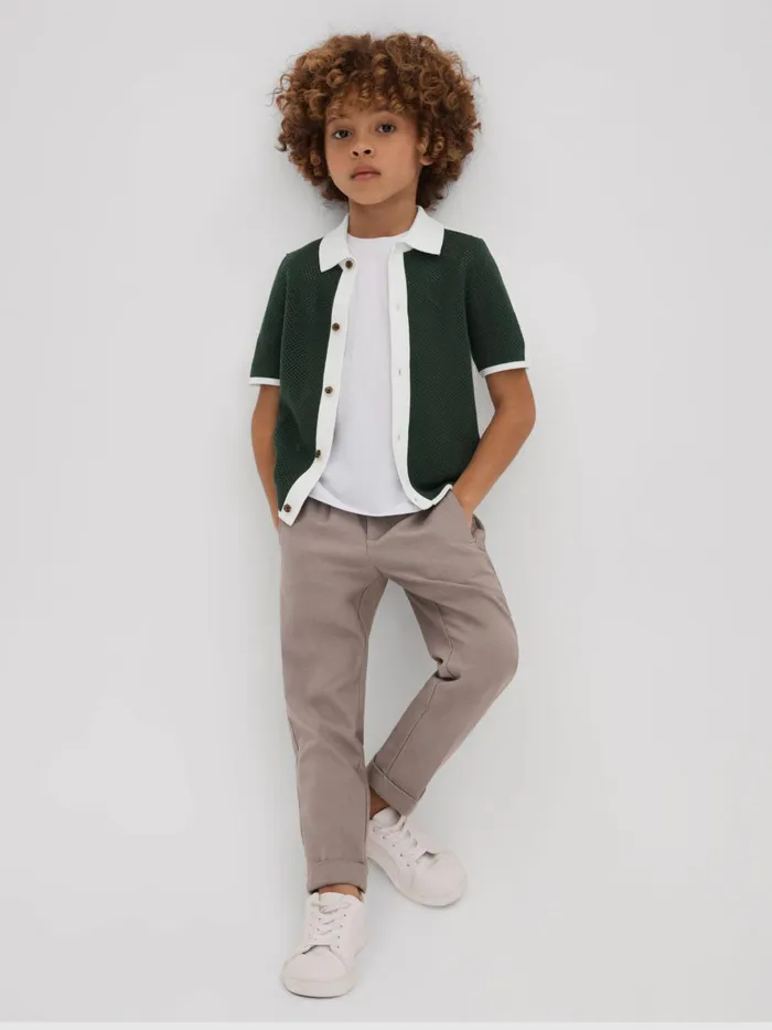 Children Reiss Shirts Misto Cotton Blend Open Stitch Shirt Greenoptic White
