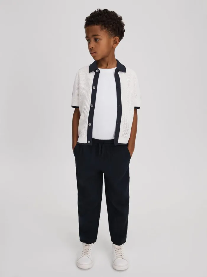 Children Reiss Shirts Misto Cotton Blend Open Stitch Shirt Navyoptic White