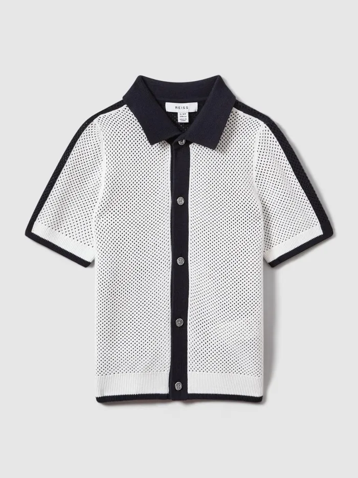Children Reiss Shirts Misto Cotton Blend Open Stitch Shirt Navyoptic White