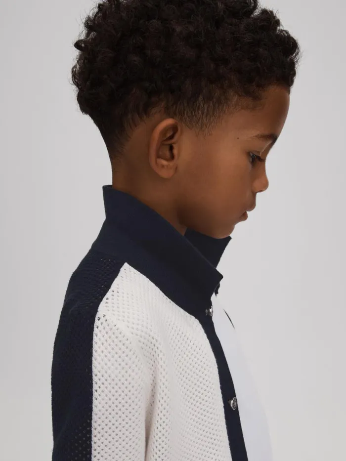 Children Reiss Shirts Misto Cotton Blend Open Stitch Shirt Navyoptic White