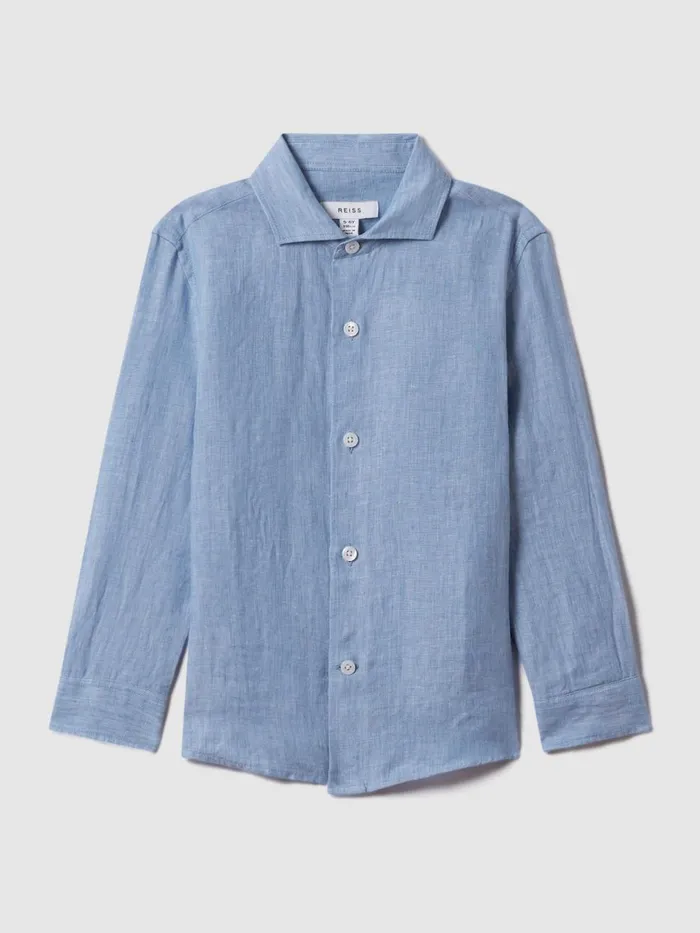 Children Reiss Shirts Ruban Linen Cutaway Collar Shirt Sky Blue