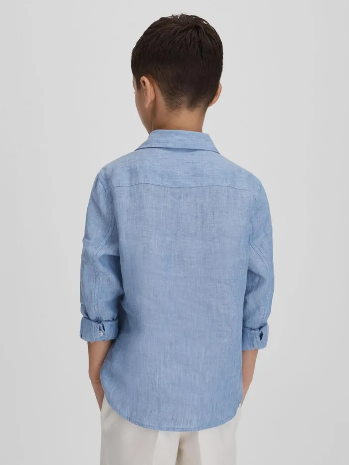Children Reiss Shirts Ruban Linen Cutaway Collar Shirt Sky Blue