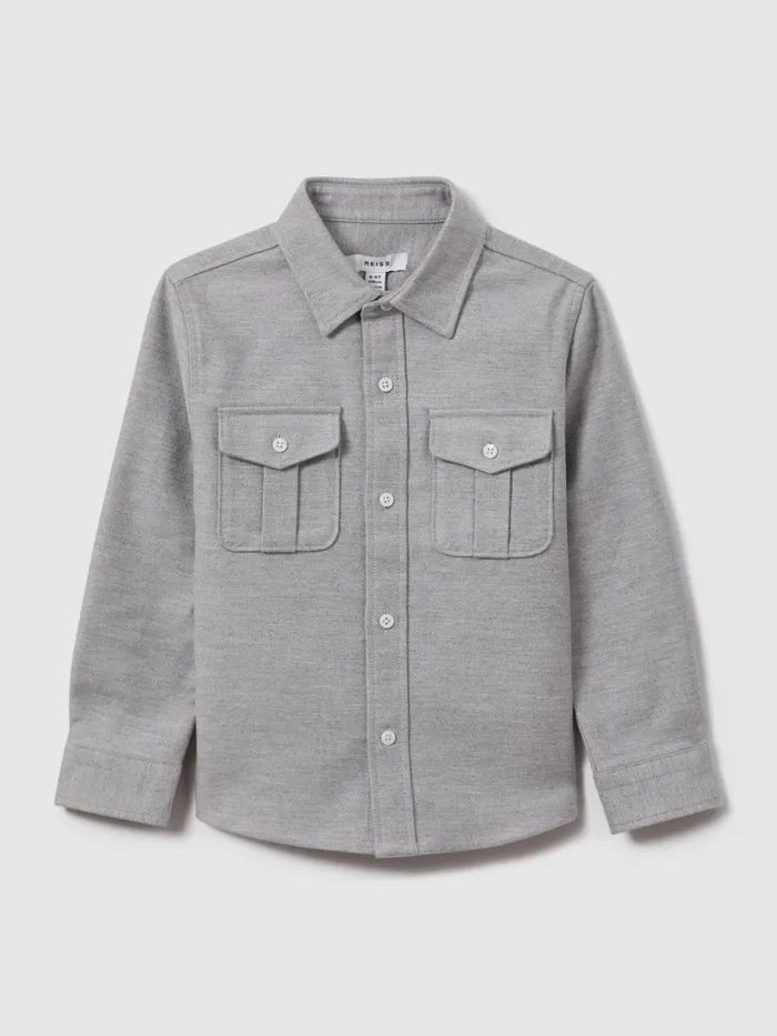 Children Reiss Shirts Thomas Brushed Cotton Patch Pocket Overshirt Soft Grey