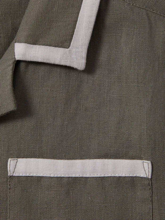Children Reiss Shirts Vitan Linen Contrast Cuban Collar Shirt Khakiwhite