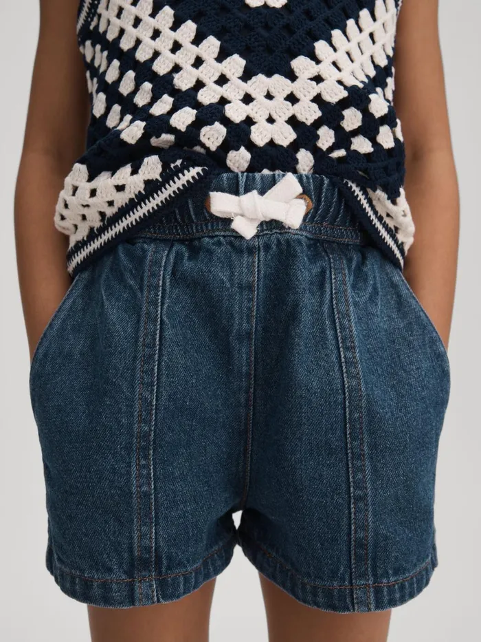 Children Reiss Skirts and Shorts Marloe Drawstring Denim Shorts Blue