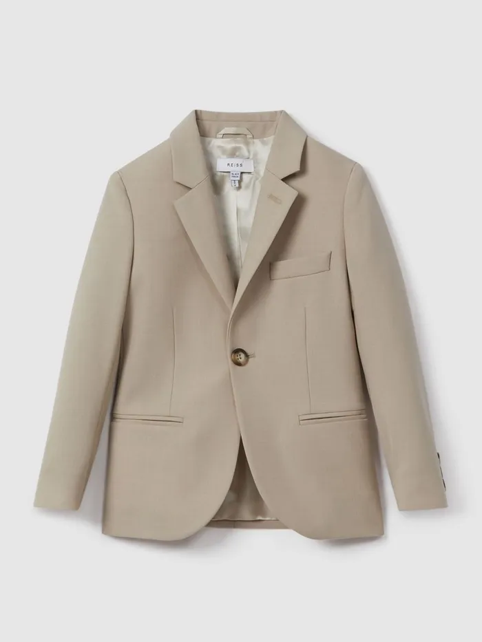 Children Reiss Suits and Tailoring Fine Single Breasted Wool Blazer Stone
