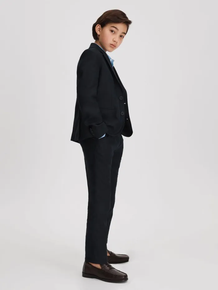 Children Reiss Suits and Tailoring Kin Slim Fit Single Breasted Linen Blazer Navy