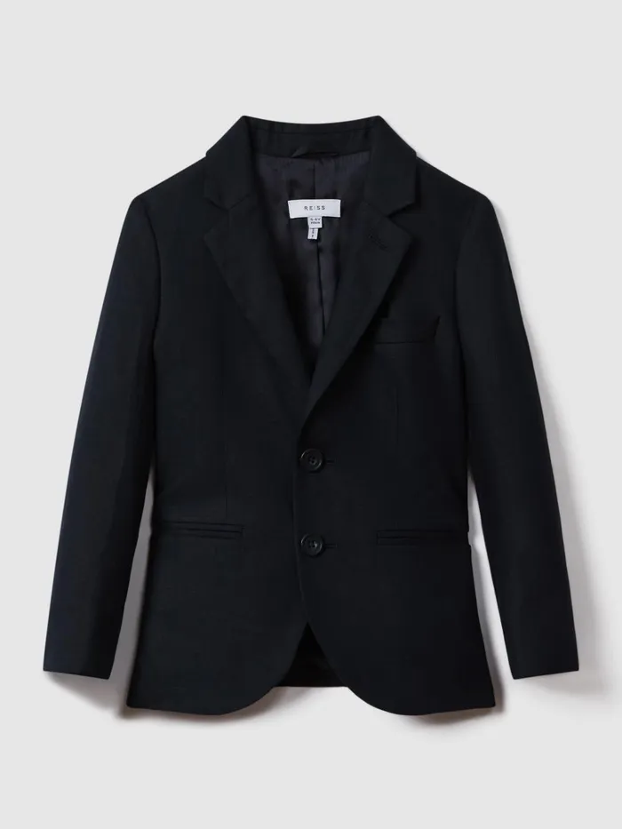 Children Reiss Suits and Tailoring Kin Slim Fit Single Breasted Linen Blazer Navy