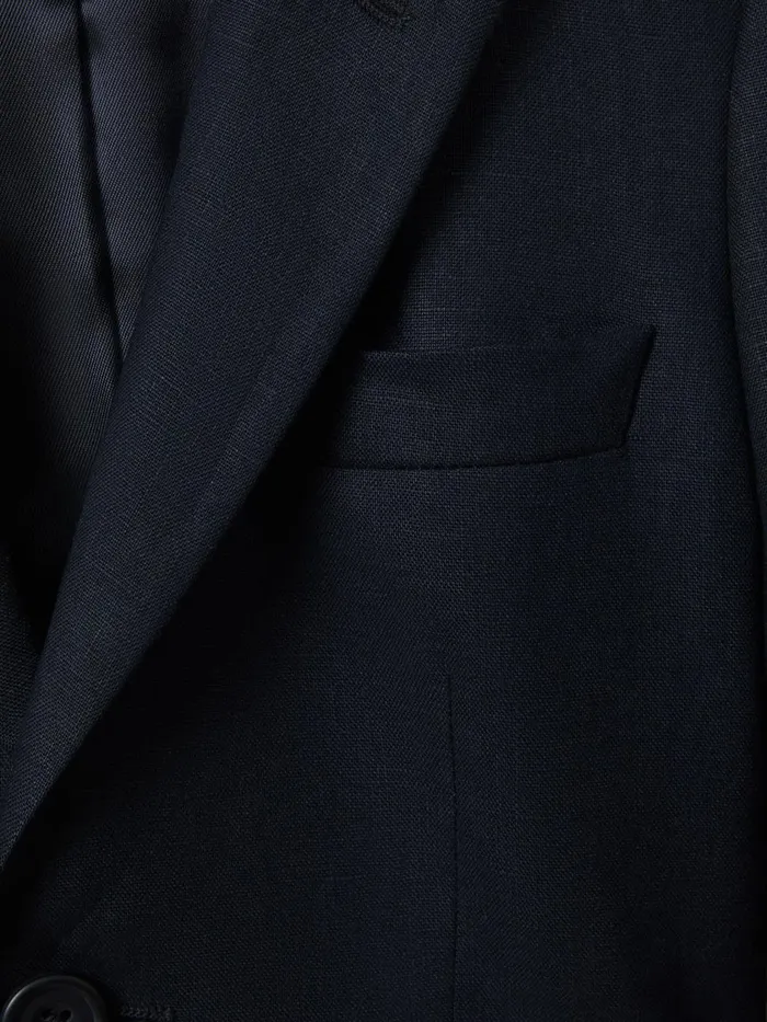 Children Reiss Suits and Tailoring Kin Slim Fit Single Breasted Linen Blazer Navy