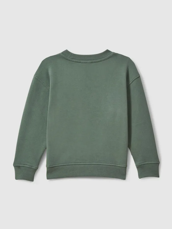 Children Reiss TShirts Marin Cotton Motif Crew Neck Sweatshirt Dark Sage