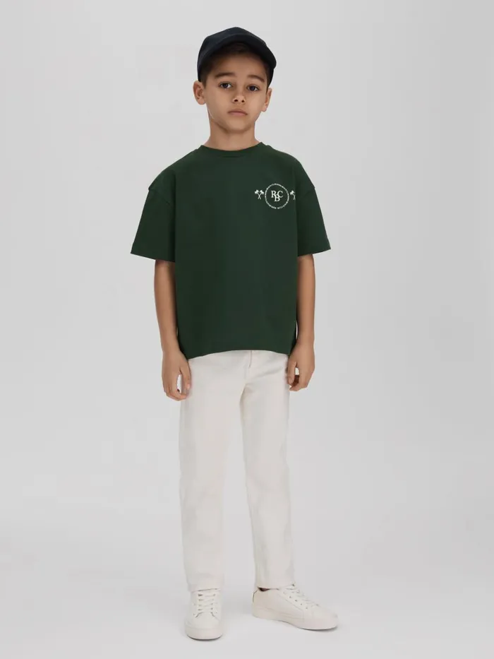 Children Reiss TShirts Palm Cotton Crew Neck Motif TShirt Dark Green