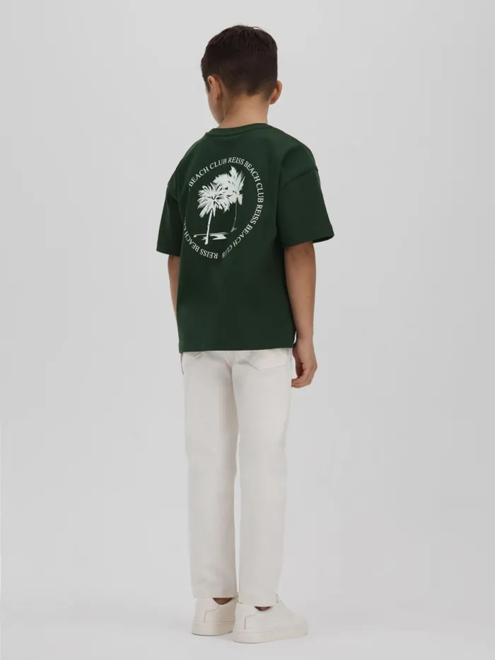 Children Reiss TShirts Palm Cotton Crew Neck Motif TShirt Dark Green