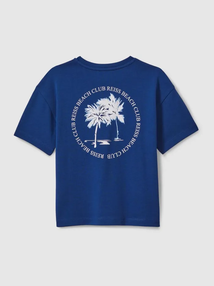 Children Reiss TShirts Palm Cotton Crew Neck Motif TShirt Lapis Blue