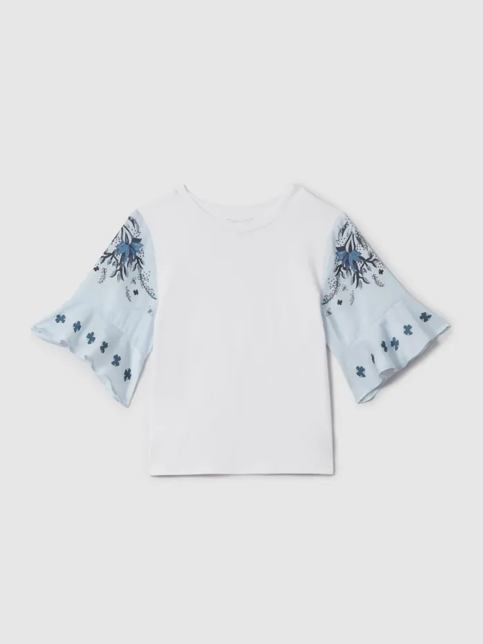 Children Reiss Tops and TShirts Anastasia Flute Sleeve Crew Neck TShirt White